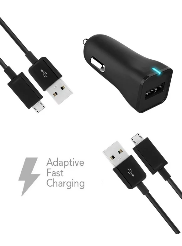 ZTE Blade S6 Plus Charger Micro USB 2.0 Cable Kit by Ixir - (Car Charger + Cable) True Digital Adaptive Fast Charging uses dual voltages for up to 50% faster charging!
