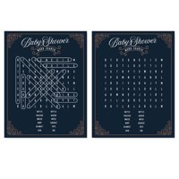 Navy Blue Art Deco Vintage Party Baby Shower,  Word Search Baby Shower Game Cards, 20-Pack