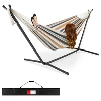 Best Choice Products 2-Person Brazilian-Style Cotton Double Hammock Bed w/ Carrying Bag, Steel Stand, Desert Stripes