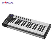 WORLDE Blue whale 37 Portable USB MIDI Controller Keyboard 37 Semi-weighted Keys 8 RGB Backlit Trigger Pads LED Display with USB Cable