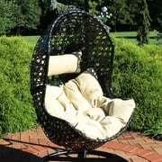 Sunnydaze Lauren Hanging Egg Chair, Resin Wicker, Large Basket Design, Outdoor Use, Includes Cushion and headrest