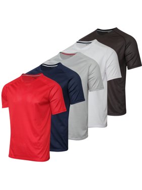 5 Pack: Mens Mesh Performance Quick Dry Tech Stretch Ultra-Soft Breathable Short Sleeve Crew Active T-Shirt