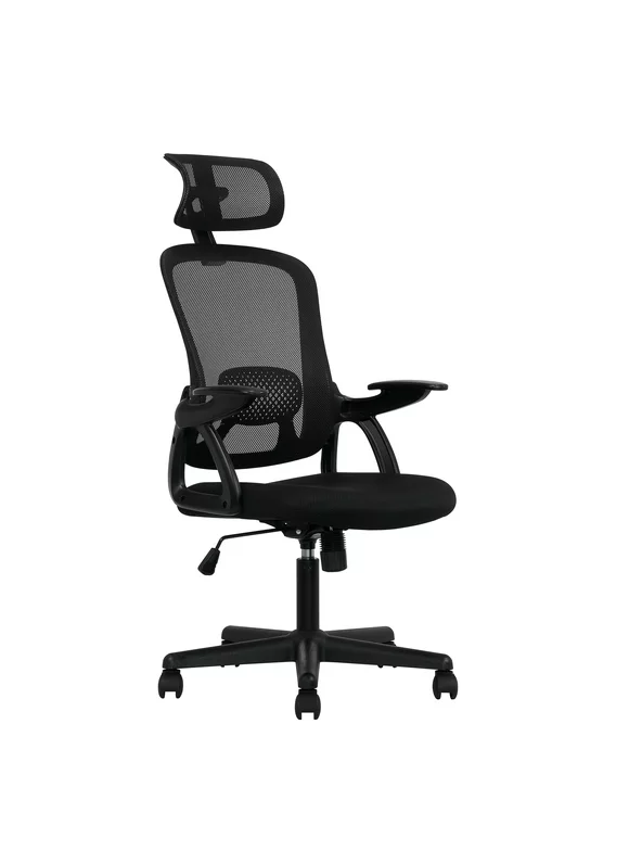 Mainstays Ergonomic Office Chair with Adjustable Headrest, Black Fabric, 275lb capacity