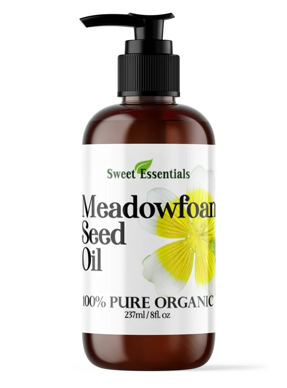 Premium Organic Meadowfoam Seed Oil, Imported From Canada, 8oz with Pump, 100% Pure, Cold Pressed - For Hair, Skin and Nails, Perfect Carrier Oil,  Also Excellent For Mature Skin
