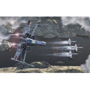 Star Wars Top view of a group of X-Wings flying low in a river valley Rolled Canvas Art - Kurt MillerStocktrek Images (1