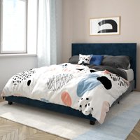Mainstays Upholstered Bed, Queen Bed Frame, Blue Velvet