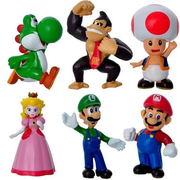 New Release Very Limited Design Luigi, Mario, Princess Peach, Yoshi, Donkey Kong and Toad for Playing, Cake Decoration Super Mario Action Figures Toys, Pack of 6
