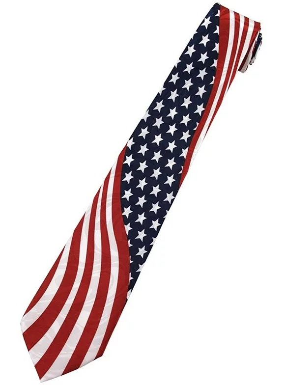 Men's American Flag Swirls Regular Neck Tie Red White Blue