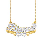 Personalized Sterling Silver or 14K Gold Plated Sterling Silver "Bianca" Double Name Necklace w/Hearts and Tail w/18" Link chain