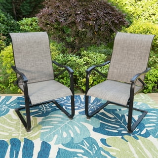 MF Studio 2-Piece Outdoor Patio C-spring Dining Chairs Metal Rocking Frame with Textilene Seat, Gay&Black