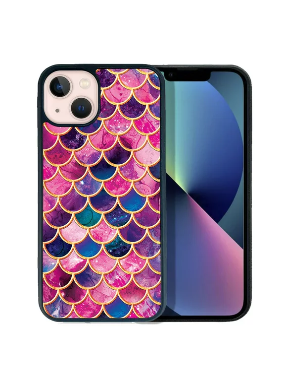 FINCIBO Soft Rubber Protector Cover Case for Apple iPhone 13 6.1" 2021 (NOT FIT Apple iPhone 13 mini 5.4" 2021/iPhone 13 Pro 6.1" 2021/iPhone 13 Pro Max 6.7" 2021), Pink Mermaid Scales
