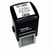 Let Love Grow Poppy Flowers Wedding Self-Inking Rubber Stamp Ink Stamper - Black Ink - Small 1 Inch