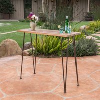 Daniel Outdoor Industrial Teak Finished Acacia Wood Bar Table with Rustic Metal Finished Iron Frame