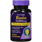 Natrol Biotin, Maximum Strength, 10,000 mcg Tablets 100 ea (Pack of 3)