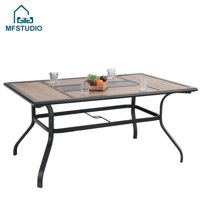MF Studio Outdoor Garden Dining Table Wooden Like Table Top Rectangular Backyard Bistro Table with 1.56 Umbrella Hole, 61 L x 37 W