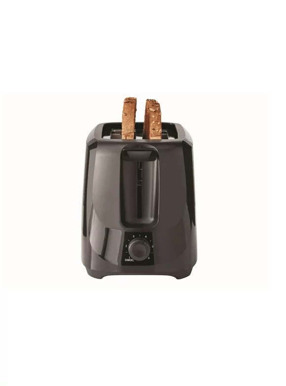 Mainstays 2-Slice Toaster, Black with 6 Shade Settings and Removable Crumb Tray