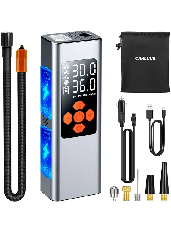 Carluck Tire Inflator Portable Air Compressor, 150 Psi Cordless Air Pump, with Automatic Shutoff, Rechargeable Battery & 12V DC, LED Light