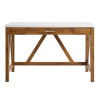 46" A-Frame Desk with Natural Walnut Base and White Faux-Marble Top