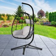 Egg Chair with Stand, Patio Wicker Hanging Chair, Egg Chair Hammock Chair with UV Resistant Cushion and Pillow for Indoor Outdoor, Patio Backyard Balcony Lounge Rattan Swing Chair, JA2440