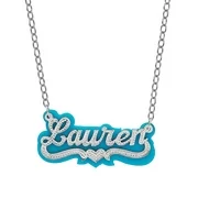 Personalized Sterling Silver "Tracey" Turquoise Acrylic Name Necklace w/Beading on an 18" Link chain