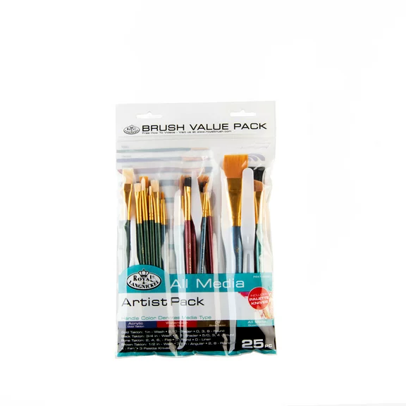 Royal & Langnickel All Media Variety Taklon Wood Handle Paint Brush Value Pack, 25pc