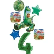 The Good Dinosaur Party Supplies 4th Birthday Arlo and Spot Balloon Bouquet Decorations - Green Number 4
