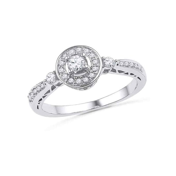 10kt White Gold Womens Round Diamond Ring Solitaire Halo Bridal Wedding Engagement Ring 3/8 Cttw