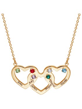 Personalized Family Gold-Plated Name and Birthstone Heart Pendant, 18" with 2" Extender