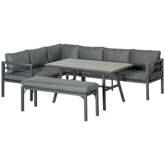 Outsunny L-shaped Sectional Sofa, 2 Couches, Table, Bench, Gray