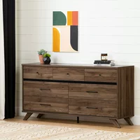 South Shore Flam 7-Drawer Double Dresser , Natural Walnut and Matte Black