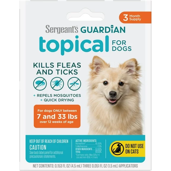 SERGEANT'S GUARDIAN Flea & Tick Topical for Dogs, 7-33 lbs, 3 Count