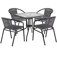 Flash Furniture Outdoor Patio Dining Set, Glass Table with 4 Rattan Chairs, Multiple Colors and Shapes
