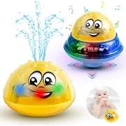 LNKOO Baby Bath Toys, 2 in 1 Spray Water Toy with LED Light Automatic Induction Sprinkler Bath Toy Bathtub Toys Space UFO Car Toys for Toddlers, Bathtime Gift for Kids & Infants