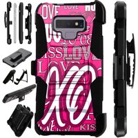 For Samsung Galaxy Note 9 Case Armor Hybrid Silicone Cover Stand LuxGuard Holster (XO Pink Love)