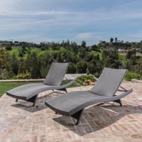Outdoor Wicker Chaise Lounge Chairs, Set of 2, Grey