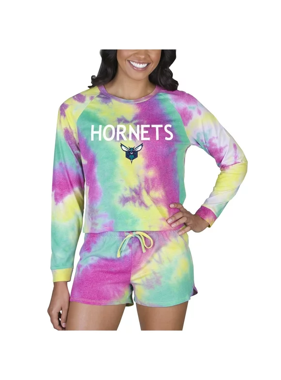 Women's Concepts Sport Charlotte Hornets Velodrome Tie-Dye Long Sleeve Top & Shorts Set