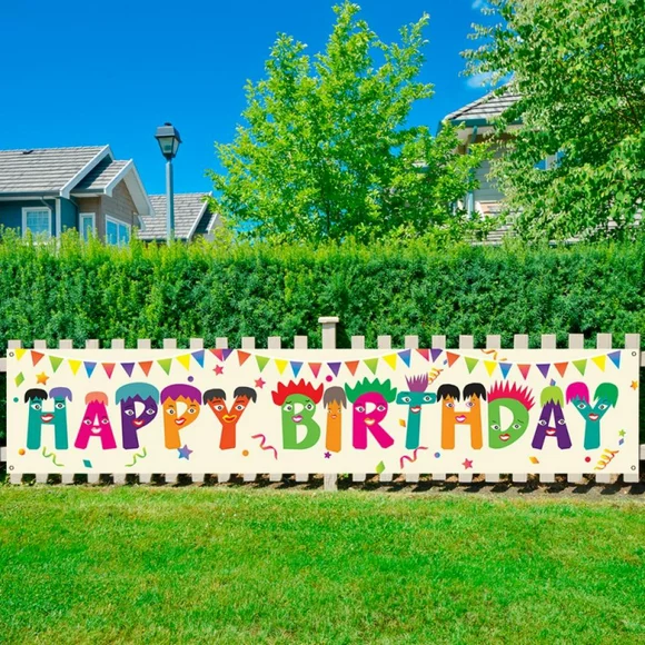 Large Colorful Happy Birthday Yard Banner Sign 98.5x19.3 inch with Brass Grommets and Hanging Rope Birthday Party Outdoor & Indoor Party Decoration Banner