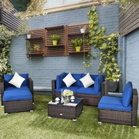 Costway 6-piece Patio Rattan Wicker Furniture Set Sectional Sofa Couch with2 Set Cushion Cover
