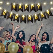 Happy Birthday Banner, LED Fairy String Lights Hanging Birthday Sign with 8 Flicker Modes, Birthday Bunting Banner Garland with Battery Operated String Lights for Party Decoration (Black)