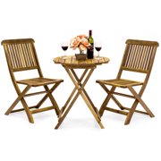 Best Choice Products Acacia Wood 3-Piece Folding Outdoor Bistro Set, Brown