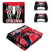 Decal Moments PS4 Slim Console Skin Set Vinyl Decal Sticker for Playstation 4 Slim Console Dualshock 2 Controllers-Spiderman - ACTUAL PS4 AND ACTUAL CONTROLLERS ARE NOT INCLUDED