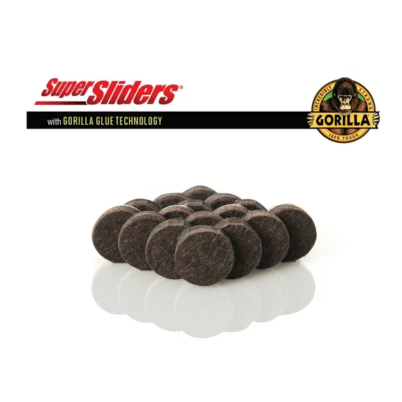 Super Sliders Super Sliders x Gorilla Glue 3/4" Round Felt Pads for Hardwood, Brown (16 Pack)