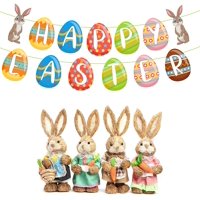 13 PCS Easter Banner Decorations Happy Easter Bunny Bunting Garland Easter Decor Happy Easter Banners Colorful Eggs Pattern Bunting Garland Home Easter Decorations Home Party Decor Favors