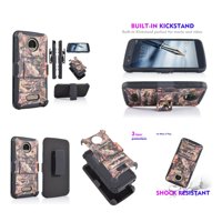 For 5.5" Motorola Moto Z Play Droid Belt Clip Built-in Kickstand 3-Layer Protection Hard Back Cover Shockproof Resistant Heavy Duty Armor Impact Bumper Combo Holster Phone Case [Huntingcamo]
