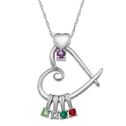 Personalized Women's Sterling Silver Family Heart Slider Birthstone Necklace, 20 "