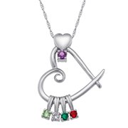 "Quick Ship Gift" - Personalized Women's Sterling Silver Family Heart Slider Birthstone Necklace, 20 "