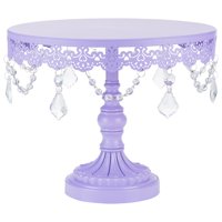 Amalfi Dcor 10 Inch Crystal-Draped Round Metal Cake Stand (Lavender Purple) | Stainless Steel Frame