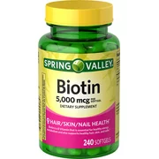 Spring Valley Biotin Dietary Supplement, 5,000 mcg, 240 Count Softgel