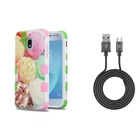 TUFF Hybrid Protective Phone Cover Case (Ice Cream Scoops) with 2.0 USB-A to Micro USB Data Sync Charging Cable (3.3 Feet) and Atom Cloth for Samsung Galaxy Express Prime 3 (J337A) 2018