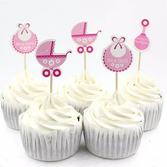LYUMO 18Pcs Cake Toppers Girl Baby Shower Cupake Decoration Cupcake Toppers for Girls Baby Birthday